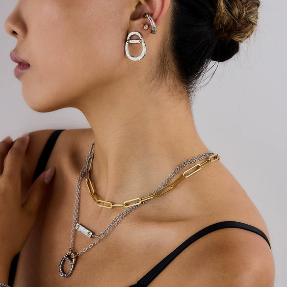 Wholesale Women's Titanium Steel And Stainless Steel Punk Earrings And Necklace With Electroplating Design