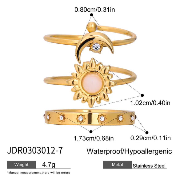 Wholesale Women's Titanium Steel And Stainless Steel Ring With Star And Moon Zircon Geometric Design Electroplated