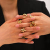 Wholesale Women's Titanium Steel And Stainless Steel Spherical Geometric Ring With 18K Gold Electroplating