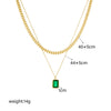 Wholesale Women's Titanium Steel And Stainless Steel Square Emerald Gemstone Pendant Multilayer Clavicle Chain Necklace With Electroplating