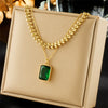 Wholesale Women's Titanium Steel And Stainless Steel Square Emerald Gemstone Pendant Multilayer Clavicle Chain Necklace With Electroplating