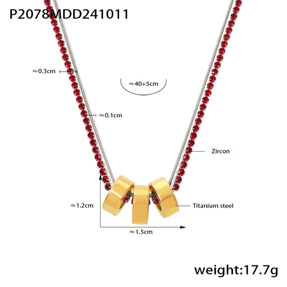 Wholesale Women's 316L Stainless Steel And Zircon Geometric 3Ring Clavicle Necklace With Electroplated 18K Real Gold Color