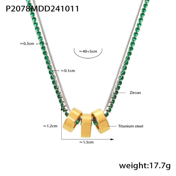 Wholesale Women's 316L Stainless Steel And Zircon Geometric 3Ring Clavicle Necklace With Electroplated 18K Real Gold Color