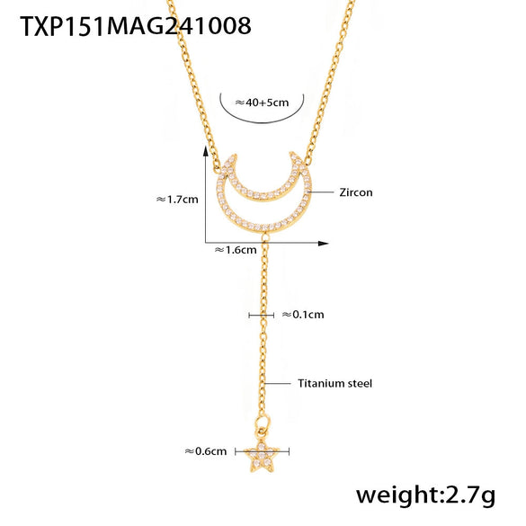 Wholesale Women's Titanium Steel And Zircon Jewelry With Geometric Pattern Tassel Double Clavicle Necklace And Temperament Bracelet Electroplated