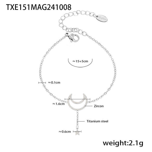 Wholesale Women's Titanium Steel And Zircon Jewelry With Geometric Pattern Tassel Double Clavicle Necklace And Temperament Bracelet Electroplated