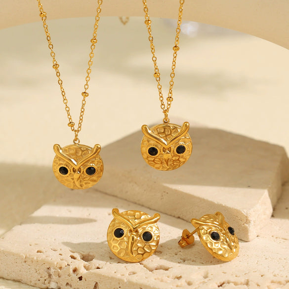 Wholesale Women's 316L Stainless Steel Animal Owl Pendant Earrings With Electroplating Design