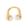 Wholesale Women's Titanium Steel Beads Ring With Geometric Design And 18K Gold Electroplated Finish