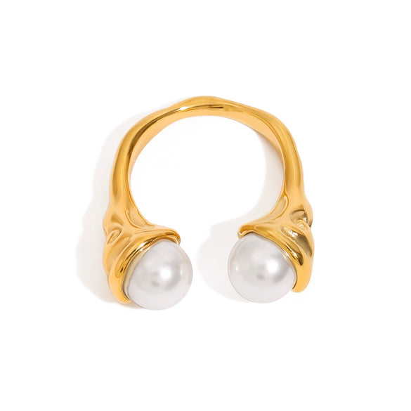 Wholesale Women's Titanium Steel Beads Ring With Geometric Design And 18K Gold Electroplated Finish