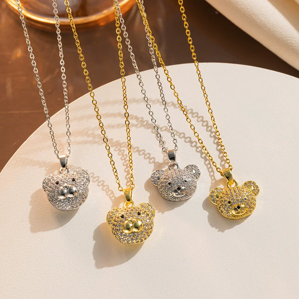 Wholesale Women's Titanium Steel Bear Wave Pattern Ochain Necklace With Electroplating Treatment