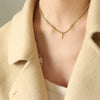 Wholesale Women's Titanium Steel Blade Chain Pendant Necklace With Mixed Gemstone Setting Letter Pendant Electroplated