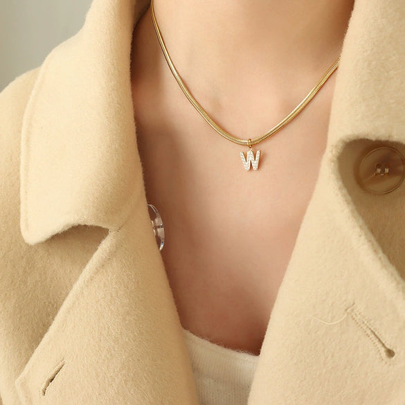 Wholesale Women's Titanium Steel Blade Chain Pendant Necklace With Mixed Gemstone Setting Letter Pendant Electroplated