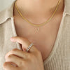 Wholesale Women's Titanium Steel Blade Chain Pendant Necklace With Mixed Gemstone Setting Letter Pendant Electroplated