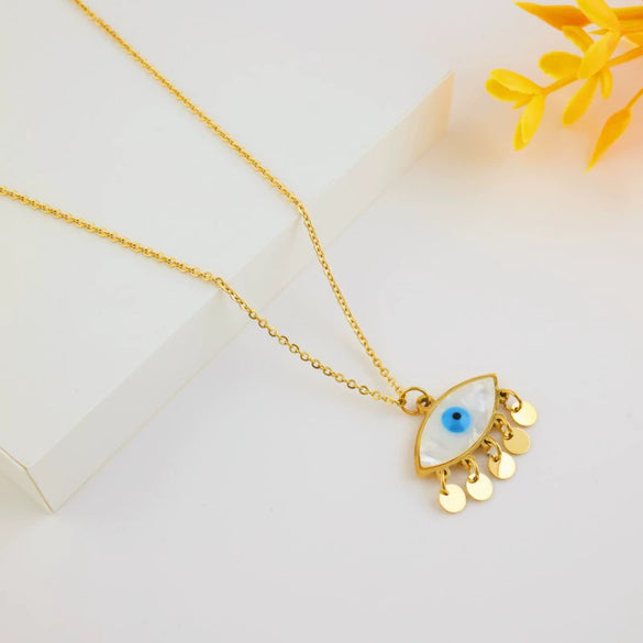 Wholesale Women's Titanium Steel Blue Eye Necklace With Electroplating