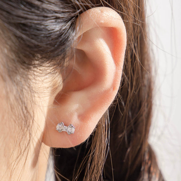 Wholesale Women's Titanium Steel Bow Ear Nails With Zirconia Design Little Fresh Style