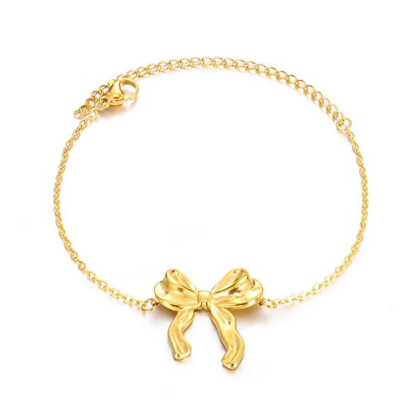 Wholesale Women's Titanium Steel Bow Pendant Bracelet With Geometric Pin Chain And Electroplating Design