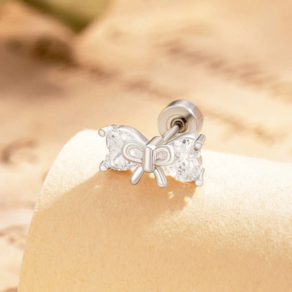 Wholesale Women's Titanium Steel Bow Zirconia Earrings