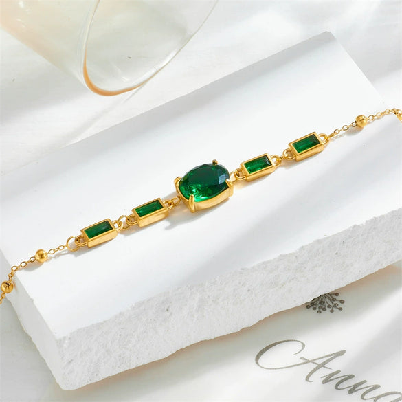 Wholesale Women's Titanium Steel Bracelet Geometric Oval Square Connection Diamondembedded Electroplated Fashion Retro Light Luxury