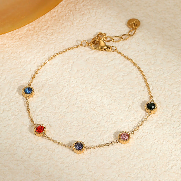 Wholesale Women's Titanium Steel Bracelet Inlaid With Color Zircon Fashion Geometric Style Electroplated Light Luxury High End Sense