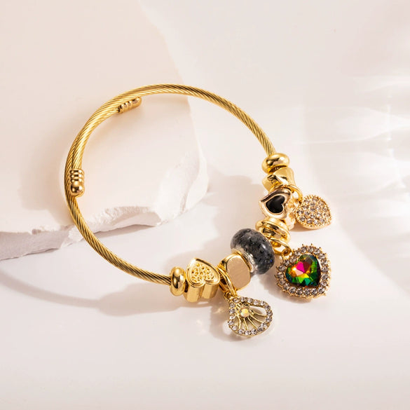 Wholesale Women's Titanium Steel Bracelet With Rhinestone Love Bee Pendant And Heart Animal Zodiac Patterns