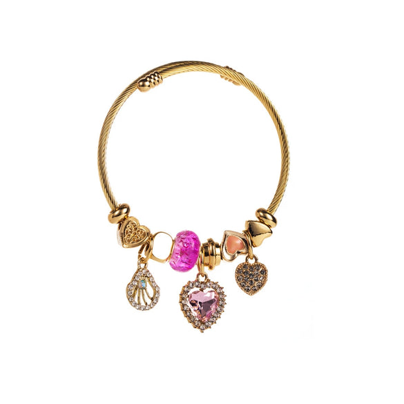Wholesale Women's Titanium Steel Bracelet With Rhinestone Love Bee Pendant And Heart Animal Zodiac Patterns