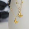 Wholesale Women's Titanium Steel Butterfly Diamond Necklace With Small Gold Beads And Ochain