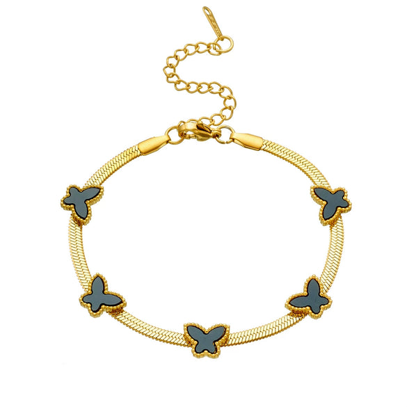 Wholesale Women's Titanium Steel Butterfly Four Leaf Clover Heart Shaped Cartoon Style Electroplated Chain Bracelet