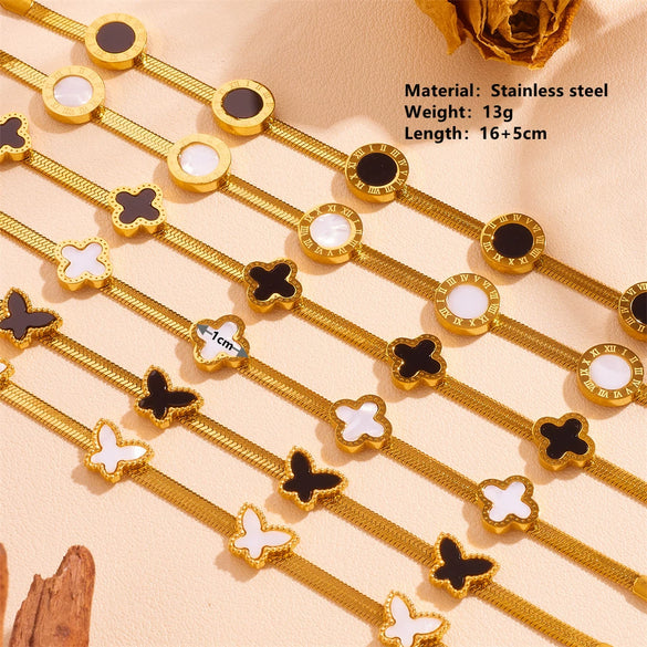 Wholesale Women's Titanium Steel Butterfly Four Leaf Clover Heart Shaped Cartoon Style Electroplated Chain Bracelet