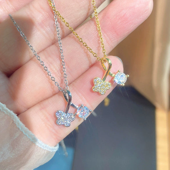 Wholesale Women's Titanium Steel Butterfly Shaped Zircon Inlaid Oshaped Chain Necklace Creative Light Luxury Style