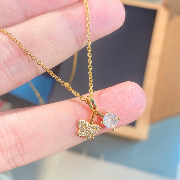 Wholesale Women's Titanium Steel Butterfly Shaped Zircon Inlaid Oshaped Chain Necklace Creative Light Luxury Style