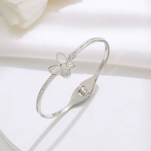Wholesale Women's Titanium Steel Butterfly Shellfish Animal Style Full Diamond Nonfading Niche Light Luxury Opening Bracelet