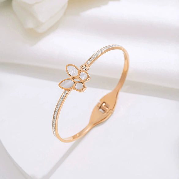 Wholesale Women's Titanium Steel Butterfly Shellfish Animal Style Full Diamond Nonfading Niche Light Luxury Opening Bracelet