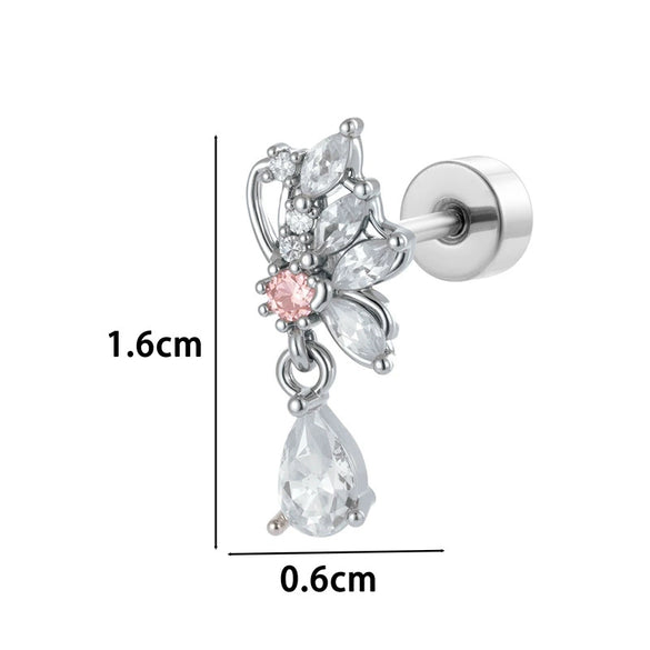 Wholesale Women's Titanium Steel Butterflyshaped Zirconia Fashion Jewelry Screw Piercing Ear Nails