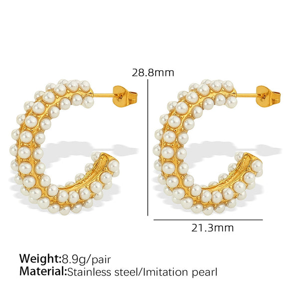 Wholesale Women's 316L Stainless Steel C Shaped Simple Retro Electroplated Imitation Pearl All Match Earrings