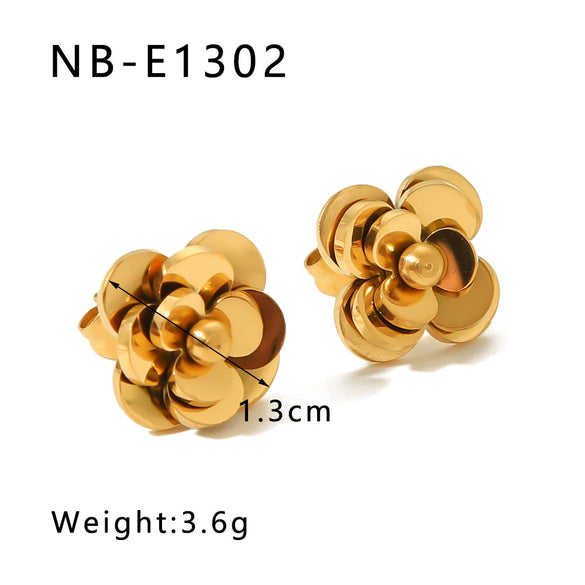 Wholesale Women's Titanium Steel Camellia Flower Earrings With Rose Gold 18K Vacuum Plated Electroplating In Furnace Geometric Style