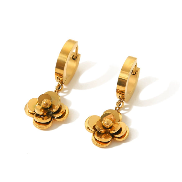 Wholesale Women's Titanium Steel Camellia Flower Earrings With Rose Gold 18K Vacuum Plated Electroplating In Furnace Geometric Style