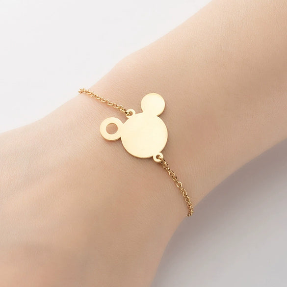 Wholesale Women's Titanium Steel Cartoon Mickey Mouse Bracelet With Electroplating Design