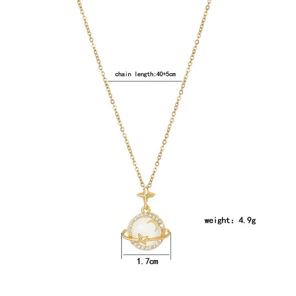 Wholesale Women's Titanium Steel Cat's Eye Star Light Luxury Geometry Design Mixed Gem Inlay Clavicle Chain Necklace