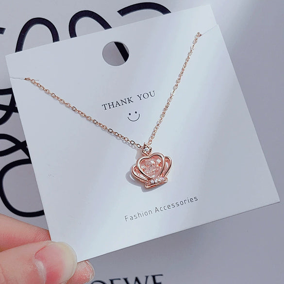 Wholesale Women's Titanium Steel Clavicle Chain Necklace With Copper Pendant Micropaved Crown Heart Shape Flower Insect Leaves Geometric Animal Zodiac Letters Numbers Text Design