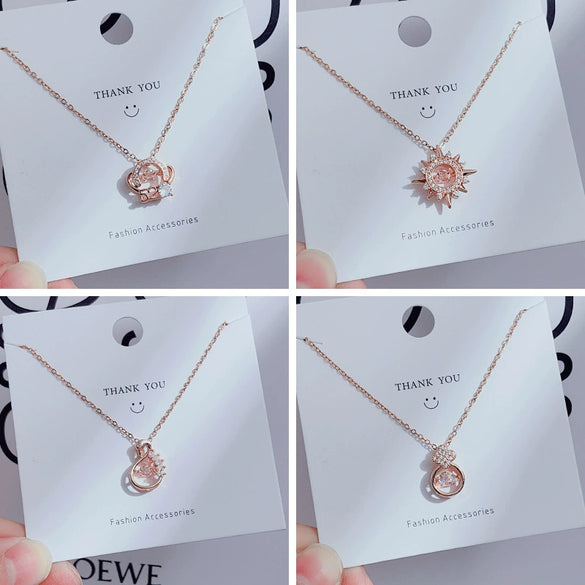 Wholesale Women's Titanium Steel Clavicle Chain Necklace With Copper Pendant Micropaved Crown Heart Shape Flower Insect Leaves Geometric Animal Zodiac Letters Numbers Text Design