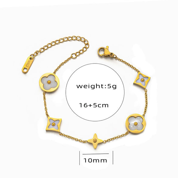 Wholesale Women's Titanium Steel Clover Peach Heart Love Roman Digital Round Beads Electroplated Bracelet