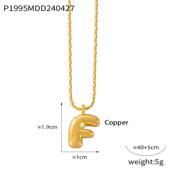 Wholesale Women's Titanium Steel Copper Ball Chain Necklace With Geometric Letter Number Text Design Electroplated Pendant