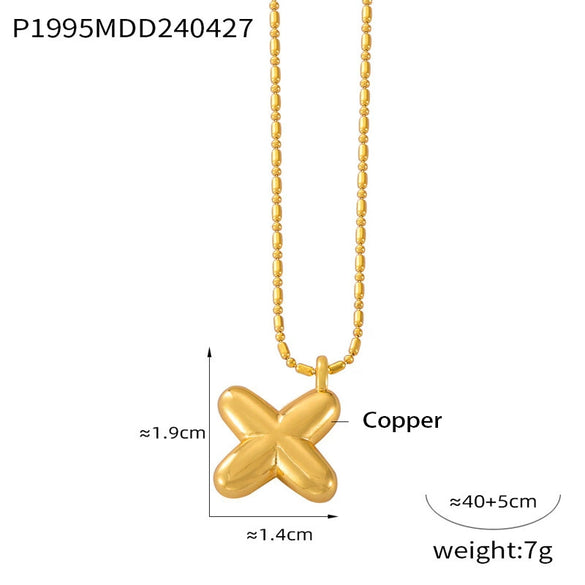 Wholesale Women's Titanium Steel Copper Ball Chain Necklace With Geometric Letter Number Text Design Electroplated Pendant