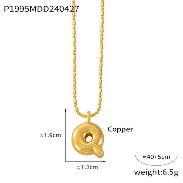 Wholesale Women's Titanium Steel Copper Ball Chain Necklace With Geometric Letter Number Text Design Electroplated Pendant