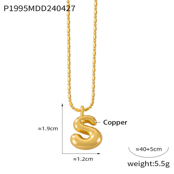 Wholesale Women's Titanium Steel Copper Ball Chain Necklace With Geometric Letter Number Text Design Electroplated Pendant