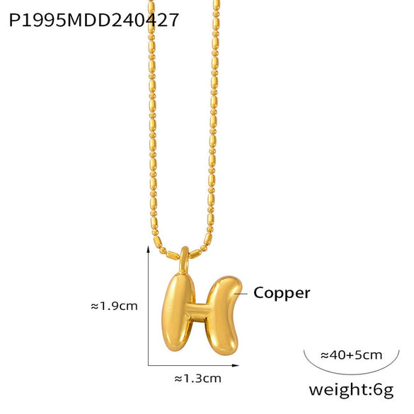 Wholesale Women's Titanium Steel Copper Ball Chain Necklace With Geometric Letter Number Text Design Electroplated Pendant