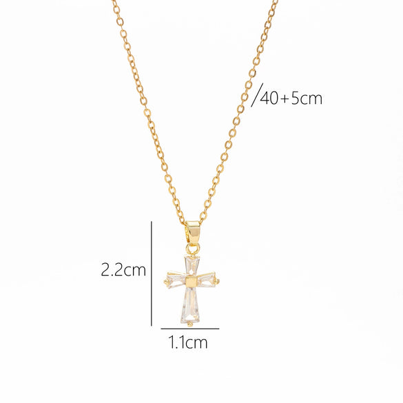 Wholesale Women's Titanium Steel Cross O Word Chain Necklace Copper Microinlay Real Gold Electroplated Geometric Style