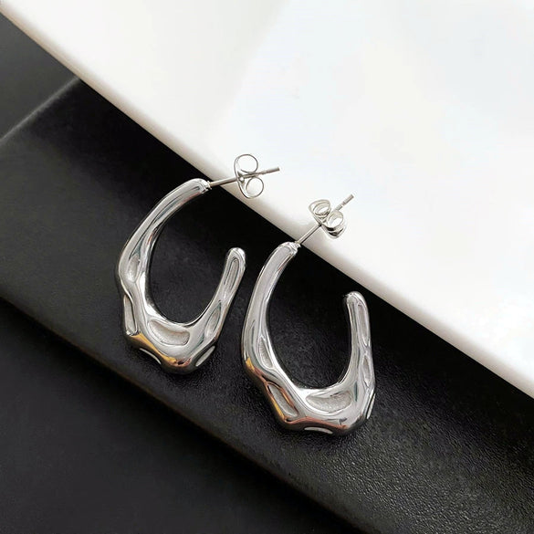 Wholesale Women's Titanium Steel Cshaped Geometric Electroplated Earrings
