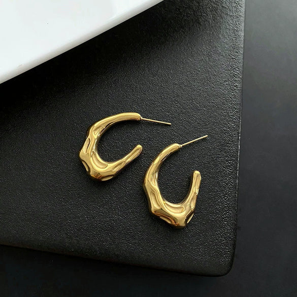 Wholesale Women's Titanium Steel Cshaped Geometric Electroplated Earrings