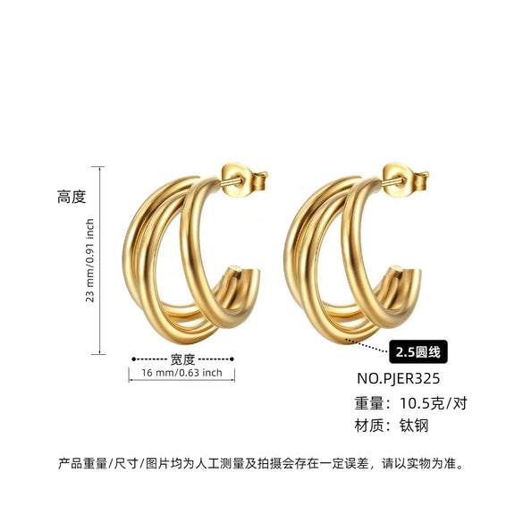 Wholesale Women's Titanium Steel Cshaped Multilayered Electroplated Elegant Fashionable Trendy Circle Earrings