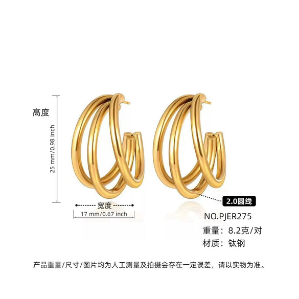 Wholesale Women's Titanium Steel Cshaped Multilayered Electroplated Elegant Fashionable Trendy Circle Earrings